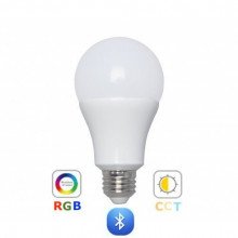 RGB-CCT LED lámpa , égő ,  E27 foglalat , 9 Watt , dimmelhető , színes , állítható fehér színárnyalat , Bluetooth , LEDISSIMO SMART