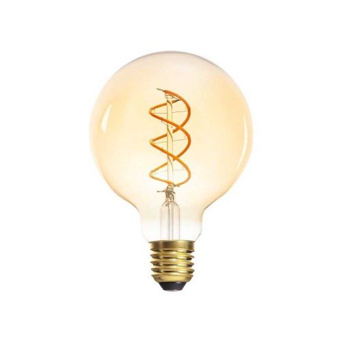 LED lámpa , égő , izzószálas hatás , filament , gömb , E27 foglalat , G95 , 5 Watt , meleg fehér , 1800K , borostyán sárga , XLED