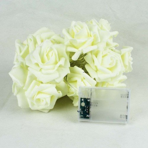 Led fényfüzér , beltéri , 20 db LED , 4 m , meleg fehér , rózsa , fehér , elemes