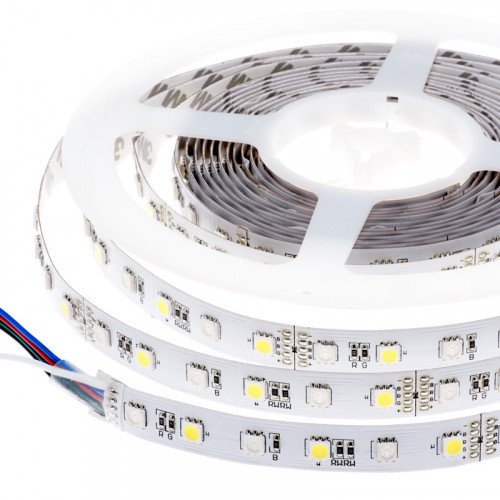 LED szalag , 5050 , 60 led/m , 14,4 W/m , RGBW , 10 mm , W = hideg fehér , IP65