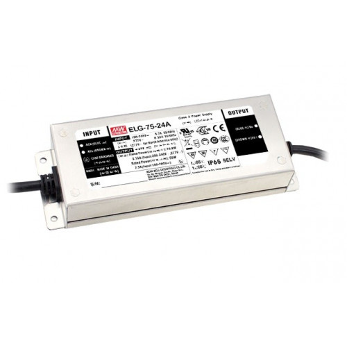 LED tápegység , Mean Well , ELG-75-24B , 24 Volt , 75 Watt , 0-10V szabályozható , dimmelhető , IP65