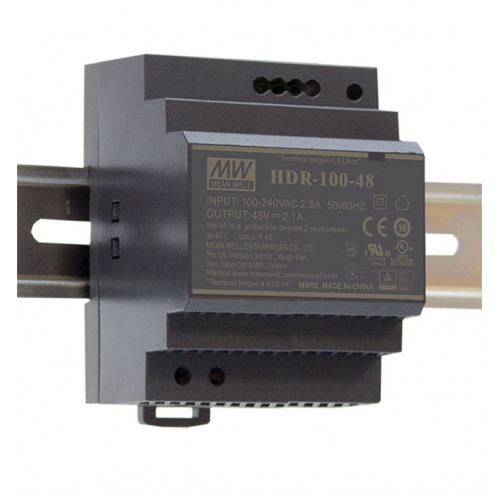 LED tápegység , Mean Well , HDR-100-12 , 12 Volt , 100 Watt , DIN sínre szerelhető , ipari