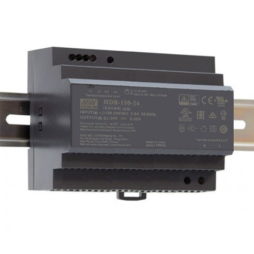 LED tápegység , Mean Well , HDR-150-12 , 12 Volt , 150 Watt , DIN sínre szerelhető , ipari