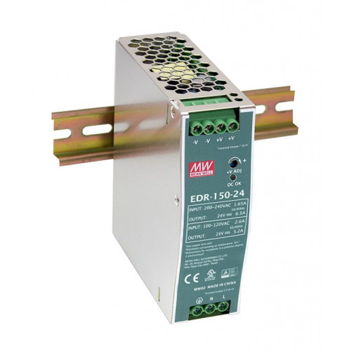 LED tápegység , Mean Well , EDR-150-24 , 24 Volt , 120 Watt , DIN sínre szerelhető , ipari