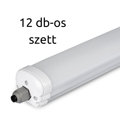 LED lámpatest , 48 Watt , 150 cm , kompakt armatúra , por- és páravédett , IP65 , sorolható , 120 lm/w , hideg fehér , 12-db-os szettben (karton)