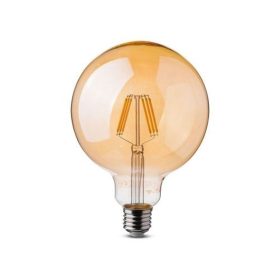   LED lámpa , égő , izzószálas hatás , filament , körte , E27 foglalat , G125 , 6 Watt , meleg fehér , borostyán sárga ,  Samsung Chip