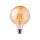 LED lámpa , égő , izzószálas hatás , filament , körte , E27 foglalat , G125 , 6 Watt , meleg fehér , borostyán sárga ,  Samsung Chip