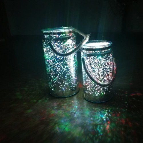 LED dekoráció , beltéri , ezüst üveg világítás , 20 cm , RGB , 15 db LED , elemes