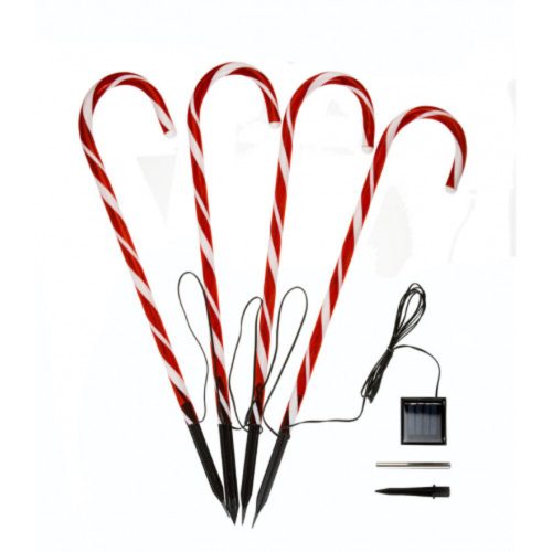 LED dekoráció , kültéri , napelemes , karácsonyi , 4 db cukorka , 4 x 8 db piros led