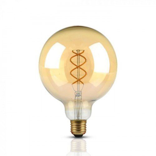 LED lámpa , égő , izzószálas hatás , filament , gömb , E27 foglalat , G125 , 5 Watt , meleg fehér , borostyán sárga