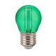 LED lámpa , égő , izzószálas hatás , filament , kisgömb , E27 foglalat , G45 , 2 Watt , zöld