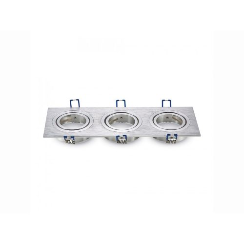 Beépíthető spot lámpatest , négyszögű , tripla keret , 3 x MR16 , 3 x GU10 , szálcsiszolt króm