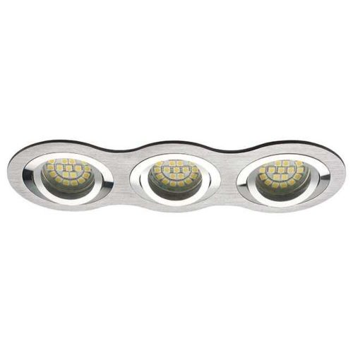 Beépíthető spot lámpatest , kerek , tripla keret , 3 x MR16 , 3 x GU10 , szálcsiszolt króm