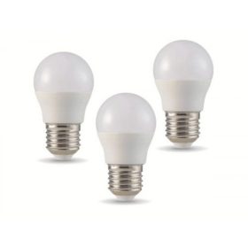   LED lámpa , égő , kis gömb , E27 foglalat , 4.5 Watt , meleg fehér , 3 darabos csomag