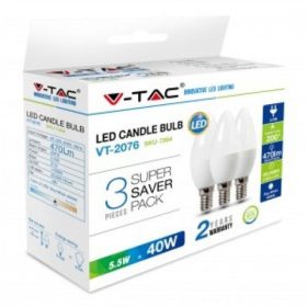   LED lámpa , égő , gyertya ,  E14 foglalat , 4.5 Watt , hideg fehér , 3 darabos csomag