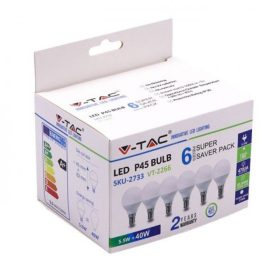   LED lámpa , égő , kis gömb , E14 foglalat , 4.5 Watt , meleg fehér , 6 darabos csomag
