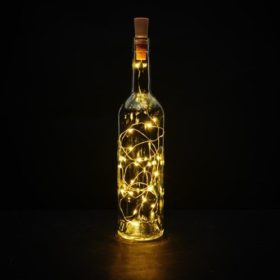   Led fényfüzér , beltéri , 20 db LED , meleg fehér , borosüveg dugó , elemes