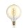 LED lámpa , égő , izzószálas hatás , filament , gömb , E27 foglalat , G125 , 5 Watt , meleg fehér , borostyán sárga , dimmelhető
