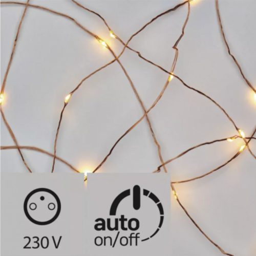 Led fényfüzér , beltéri/kültéri , nano LED , 10 m , meleg fehér , rézszálas , időzíthető , IP44
