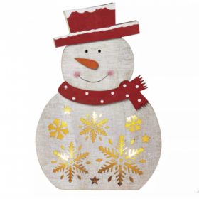   LED dekoráció , beltéri , fa , hóember , 5 db led , 30 cm , meleg fehér , időzíthető , elemes