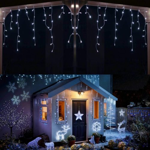 Led fényfüzér , beltéri/kültéri , 480 db LED , 12 m , hideg fehér , 8 programos , jégcsap , IP44 , időzíthető