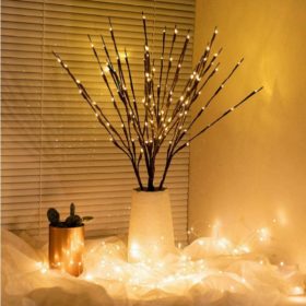   LED dekoráció , beltéri , 3 db faág , 3 x 20 db led , meleg fehér , elemes