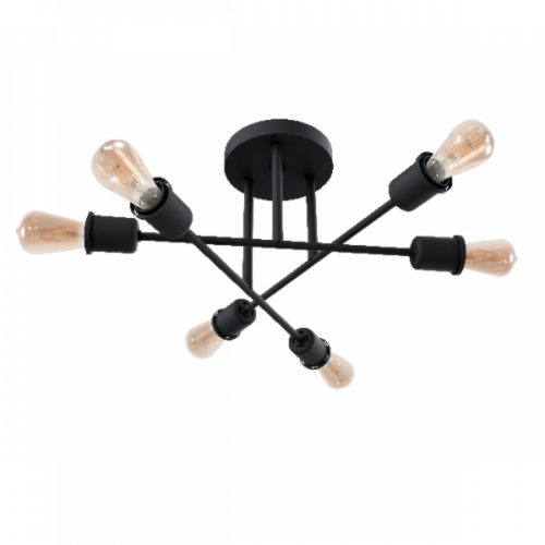 LED lámpa , mennyezeti , 6 x E27 , fém , fekete , SALLY