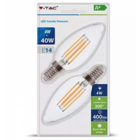   LED lámpa , égő , izzószálas hatás , filament , gyertya , E14 foglalat , 4 Watt , 300° , meleg fehér , 2 darab