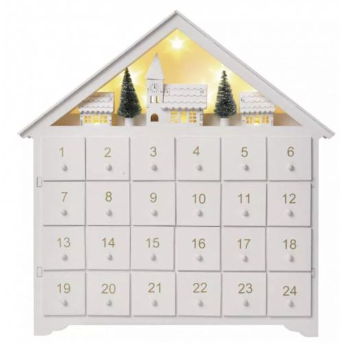 LED dekoráció , beltéri , adventi naptár, elemes , 8 db LED , 35x33 cm , meleg fehér , időzíthető