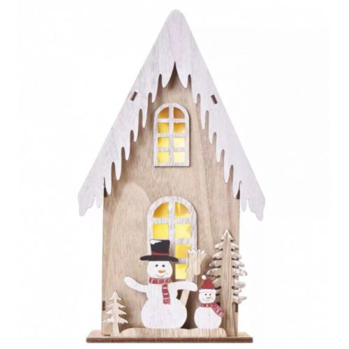 LED dekoráció , beltéri , ház , elemes , 3 db LED , 28.5 cm , meleg fehér , időzíthető