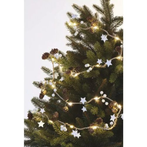 Led fényfüzér , tobozokkal ,  beltéri , 20 db LED , 1.7 m , meleg fehér , elemes