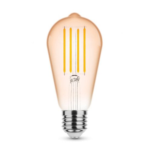 LED lámpa , égő , izzószálas hatás , filament  , E27 foglalat , ST58  , Edison , 4 Watt , meleg fehér , 1800K , borostyán sárga , Modee