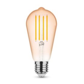   LED lámpa , égő , izzószálas hatás , filament  , E27 foglalat , ST64  , Edison , 4 Watt , meleg fehér , 1800K , borostyán sárga , Modee