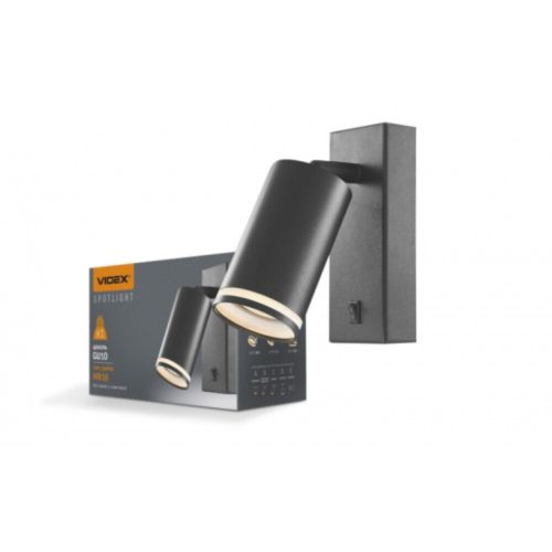 Led lámpatest , oldalfali , GU10 foglalattal ,  fekete , KENT , VIDEX