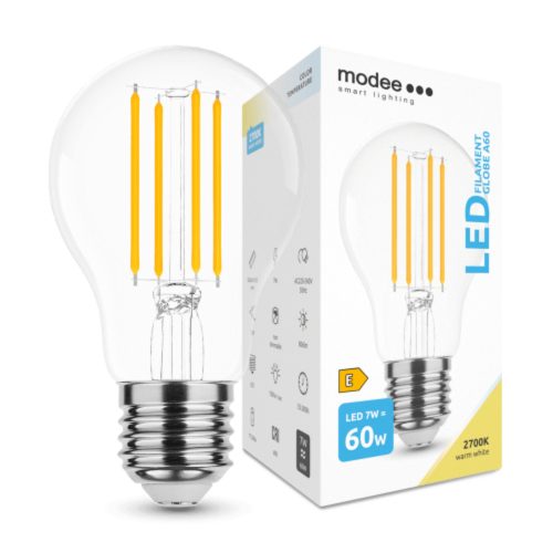 LED lámpa , égő , izzószálas hatás , filament  , E27 foglalat , A60 , 8 Watt , meleg fehér , Modee