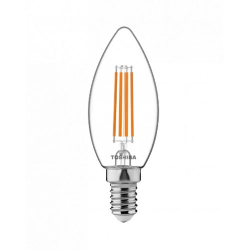 LED lámpa , égő , izzószálás hatás , filament , gyertya , E14 foglalat , 4.5 Watt , meleg fehér , TOSHIBA , 5 év garancia