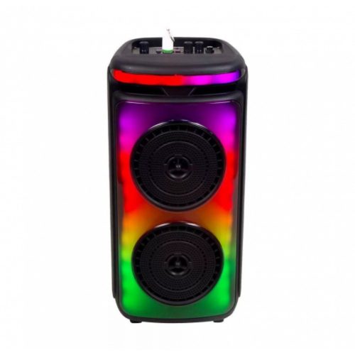 RGB Bluetooth hangszóró , party hangfal LED világítással , mikrofonnal , távirányítóval , 2 x 10 watt , USB , tölthető , 54 x 27 cm