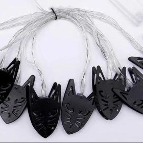   Halloween LED fényfüzér , beltéri , 10 db LED , 2 m , meleg fehér , fekete macska , elemes