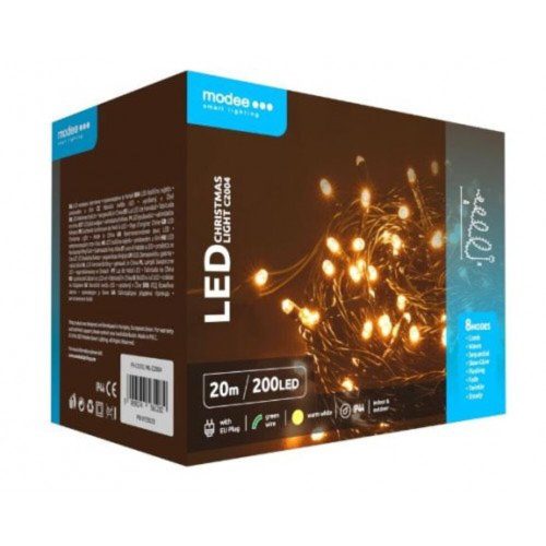 Led fényfüzér , beltéri/kültéri , meleg fehér , 200 LED , 20 m  , IP44 , Modee