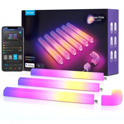 Digitális LED falvilágítás , RGB + IC (digitális) , 4 egyenes + 1 sarokelem , Wi-Fi & Bluetooth , GOVEE