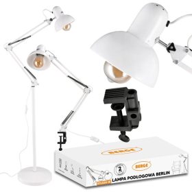   LED lámpa , asztali , 2in1 , állólámpa , állítható magasság , E27-es foglalattal , befogótalppal , fehér , Berge Berlin