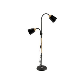   LED lámpa ,  állólámpa , állítható magasság , E27-es foglalattal , 2xE27 , fekete , fa , Berge London