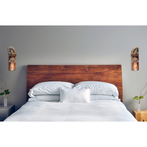 Opviq, 812LST1415, Kézzel készített fali lámpa készlet (2 db), barna és arany, 18 x 30 x 10 cm | 100% lucfa, juta kötél, rusztikus modern dizájn | Izzók nem tartozék, E27 foglalat