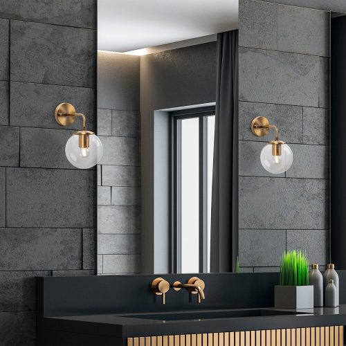 Opviq, 942FLG1325, Vintage fali lámpa fém házzal és üvegkupakkal, 15 x 27 x 25 cm | max 40W, IP20 | Elegáns réz dizájn Glam és skandináv dekorációhoz