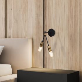   Ipari fali lámpa, Vintage & Black, 15 x 17 cm, Magasság: 35 cm | Fém ház, 2 x E27 Max 40W, IP20 | Modern, újszerű dizájn otthoni, irodai és dolgozói helyiségekhez, stílusos és funkcionális világítási megoldás