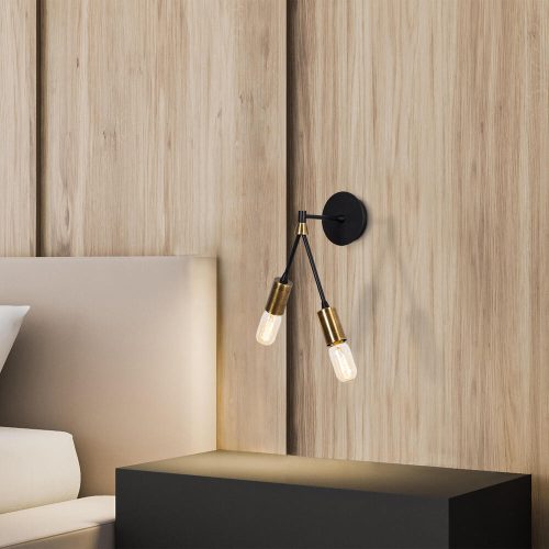 Ipari fali lámpa, Vintage & Black, 15 x 17 cm, Magasság: 35 cm | Fém ház, 2 x E27 Max 40W, IP20 | Modern, újszerű dizájn otthoni, irodai és dolgozói helyiségekhez, stílusos és funkcionális világítási megoldás