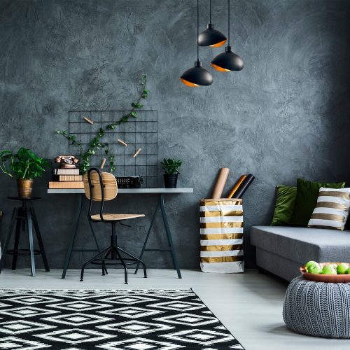 Modern fekete csillár, 50 cm átmérő, 112 cm magasság | Vastest, 3 db E27-es aljzat (max. 40W) | Stílusos ipari és skandináv dizájn, tökéletes otthoni és irodai dekorációhoz | Izzó nem tartozék