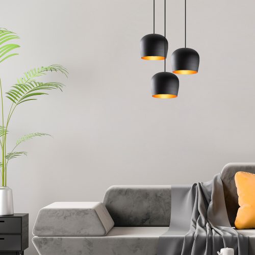 Modern fekete csillár, 48 cm átmérő, 111 cm magasság | Vastest, 3 x E27 aljzat, IP20 | Stílusos ipari és skandináv dizájn otthonra és irodára, tökéletes kortárs terekbe