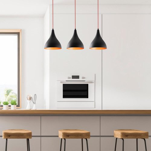 Modern ipari csillár, fekete-piros, 72 x 22 cm, magasság 118 cm | Fém ház, 3 x E27 aljzat, IP20 | Tökéletes skandináv és újszerű dekorációhoz, stílusos világítás otthoni és irodai terekhez