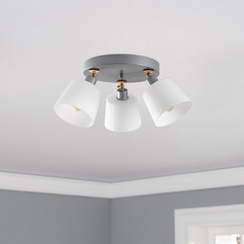 Elegáns skandináv csillár, fém test, ezüst kivitel, 50 cm átmérő x 25 cm magasság | 3 x E27 aljzat (max. 40 W) | Stílusos üvegkupak, tökéletes modern lakóterekbe és étkezőkbe